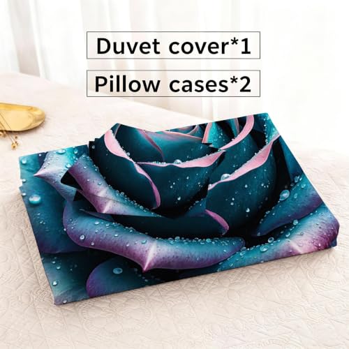 Housse de couette 160x200 anti-plis à fermeture éclair cachée rose et bleue