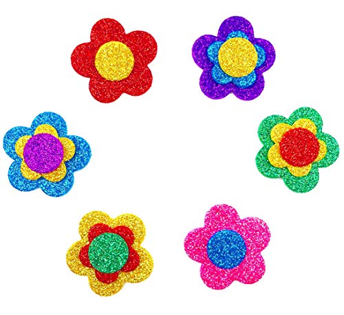 Hyamass 6 Packs (Approx 150Pcs) Multicolor Self Adhesive Glitter Flower With Round Dot Flower Pistil Foam Stickers (Flower) #TOP5