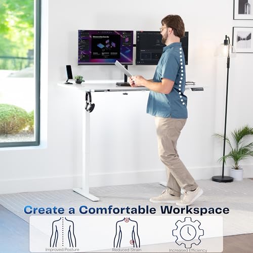 Image of VIVO White Dry Erase 60 x 24 in Standing Desk, DESK-KIT-1W6WE | Electric, Holds 220 lbs, Sit Stand, Height Adjustable Whiteboard Table, Solid One-Piece Top, 1B Series, White Frame