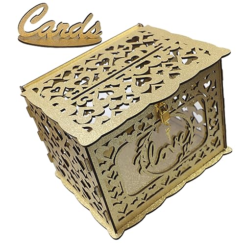 Healifty 1set Wooden Card Box with Elegant Hollow Design Wedding Blessing Card Container for Reception Anniversary Celebrations Rustic Decor Notes for Events