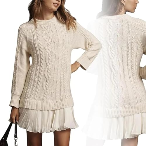 Women Crewneck Cable Knit Sweater Mini...