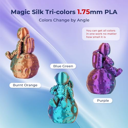 Image of AMOLEN Silk PLA 3D Printer Filament, Tri Color Purple /Blue Green /Burnt Orange PLA 1.75mm, Shiny Multi Color Change Filament 3D Printing PLA Filament for Most FDM 3D Printer, 1kg Spool(2.2lbs)
