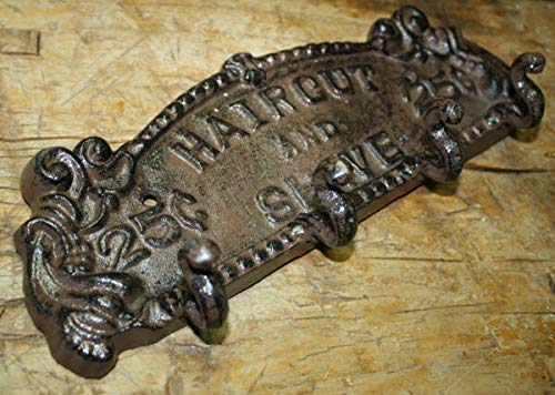 Castironsignssuppliesforhaircutshave25centscoathattowlhookhangerrackforhomedecorwalldecor Urban Country Home Decor Cast iron signs supplies for hair cut shave 25 cents coat hat towl hook hanger rack for home decor wall decor urban country home decor