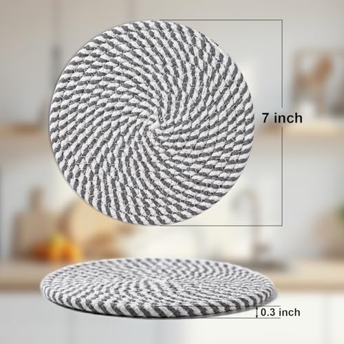 7 Inch Trivets for Hot Dishes, Pots and Pans, 5 Heat Resistant Pot Holders for Kitchen, Home Essentials, Hot Pads for Countertop and Table, Farmhouse Decor Vase Mats, Gray - Image 3