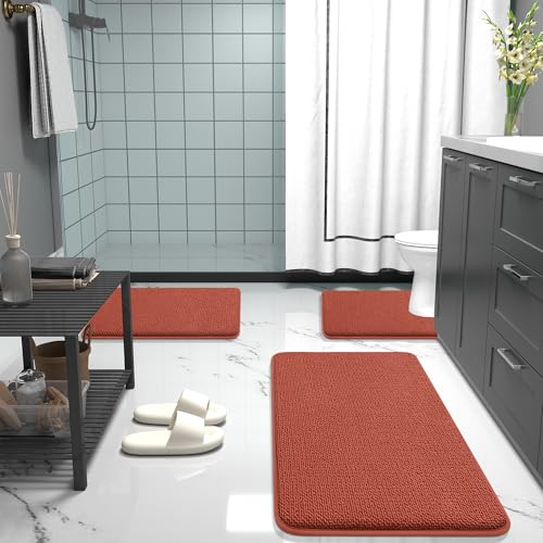 Image of OLANLY Thick Memory Foam Bathroom Runner Rugs 47x20, Extra Soft Absorbent Long Bath Rug, Quick Dry Bath Mats, Non-Slip, Machine Washable Mat, Tub and Shower, Home Decor Accessories, Rustic Terracotta