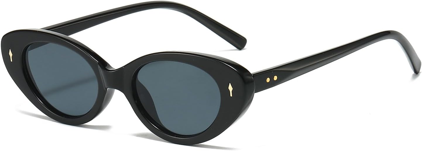 YAMEIZE Retro Cat Eyes Small Oval Sunglasses - for Women Men Classic Oval Vintage Shades UV400 Protection Driving Outdoor