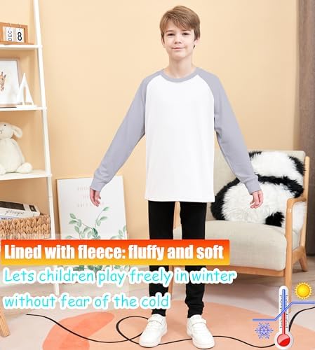 HIBETY Boy's 3 Pack Fleece Lined Long Sleeve Sweatshirts, UPF 50+ Sun Protection Athletic Shirts for Kids 4