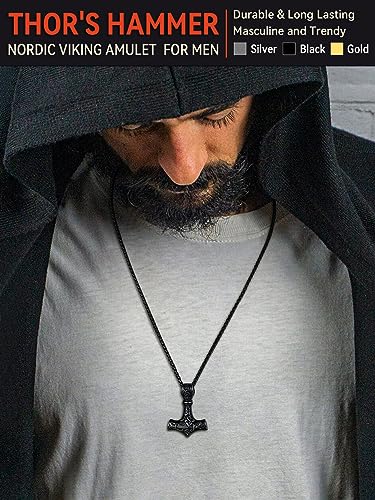 FaithHeart Viking Thor's Hammer Talisman Necklace for Men, Vintage Norse Mjolnir Amulet Pendant with Sturdy Wheat Chain, Stainless Steel Jewelry (Gift Box)3