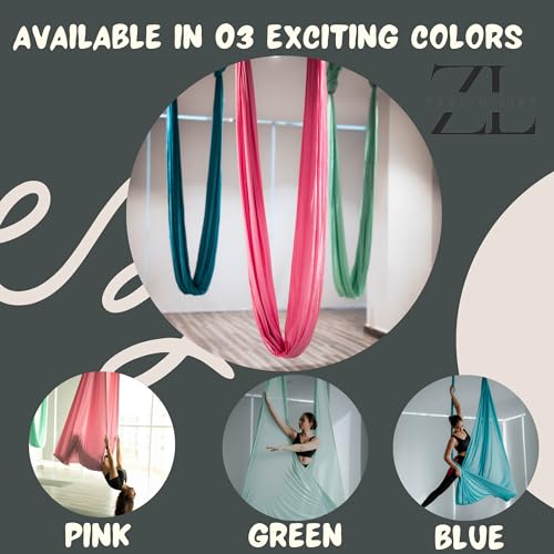 ZEAL'N LIFE Aerial Silks 11 Yards - Durable Aerial Silk with Extension Straps, Carabiners & Guide, Aerial Silks for Home, Ariel Swing, Arial Silks, Silks For Gymnastics, Arial Yoga (Aerial Silks Blue)