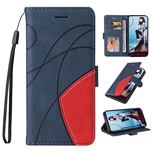 FMPCUON Funda Compatible con LG K41S /K51S,Funda Libro LG K41S /K51S,Flip Folio Cartera Carcasa Billetera Móvil 【Bicolor Leather 】 Case Cover Cuero Caso,Azul Cover