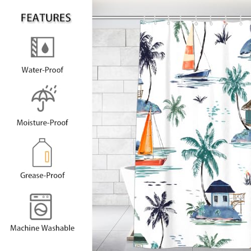 Rideau de douche en polyester motif île tropicale lavable et ultra imperméable
