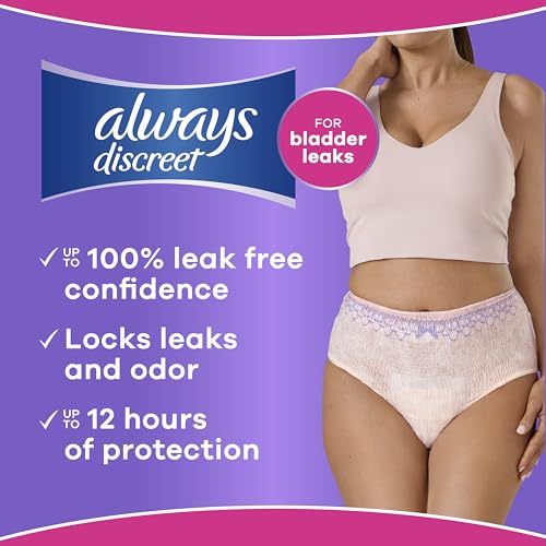 Image of Always Discreet Adult Diapers for Women, Incontinence Underwear, Postpartum Essentials, Disposable Briefs, Max Absorbency, Bladder Leak Protection, Extra Large /XL, 26ct