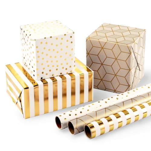 MAYPLUSS Birthday Wrapping Paper, 17 in x 120in Per roll, Gold Gift Wrap