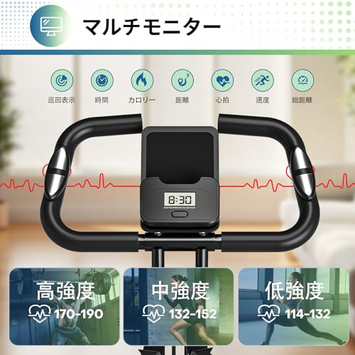 SLUNSE エアロバイク 家庭用 静音 フィットネスバイク 5機能 折りたたみ 16段階負荷調節 LCDモニター&タブレットトレイ付き コンパクト収納 組立簡単 耐荷重160kg 日本語説明書付き の商品画像 5