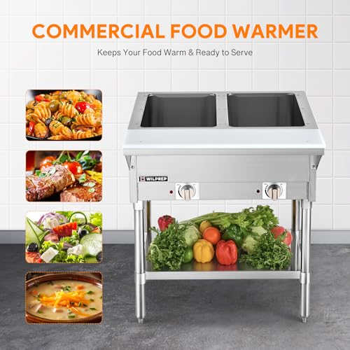wilprep 2 well commercial food warmer 1000w electric steam table with 834 cutting board amp storage shelf 3034 stainless steel steam table food warmer with knob control for catering buffets restaurants
