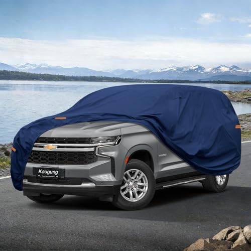 Image of Kaugung Custom Fit SUV Car Cover for Chevrolet Tahoe (2007-2026), Heavy Duty Waterproof All Weather Outdoor Protection, Breathable Full Exterior Cover with Vent, Rain Sun Snow UV Proof