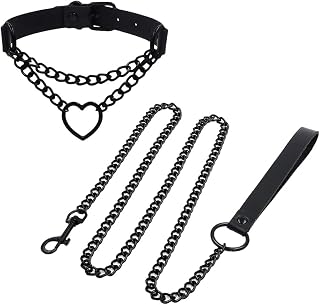 FSSTUD Collier ras du cou en forme de cœur avec laisse en cuir synthétique noir gothique pour Halloween, cosplay, collier ras du cou tendance pour concerts, clubs