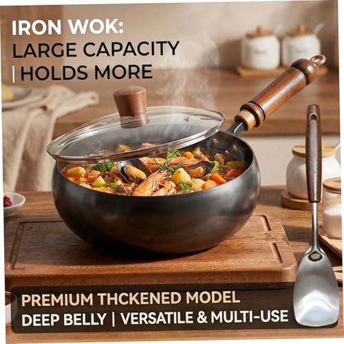 Wok de Hierro Fundido 10in con Tapa y Espátula miniatura 4