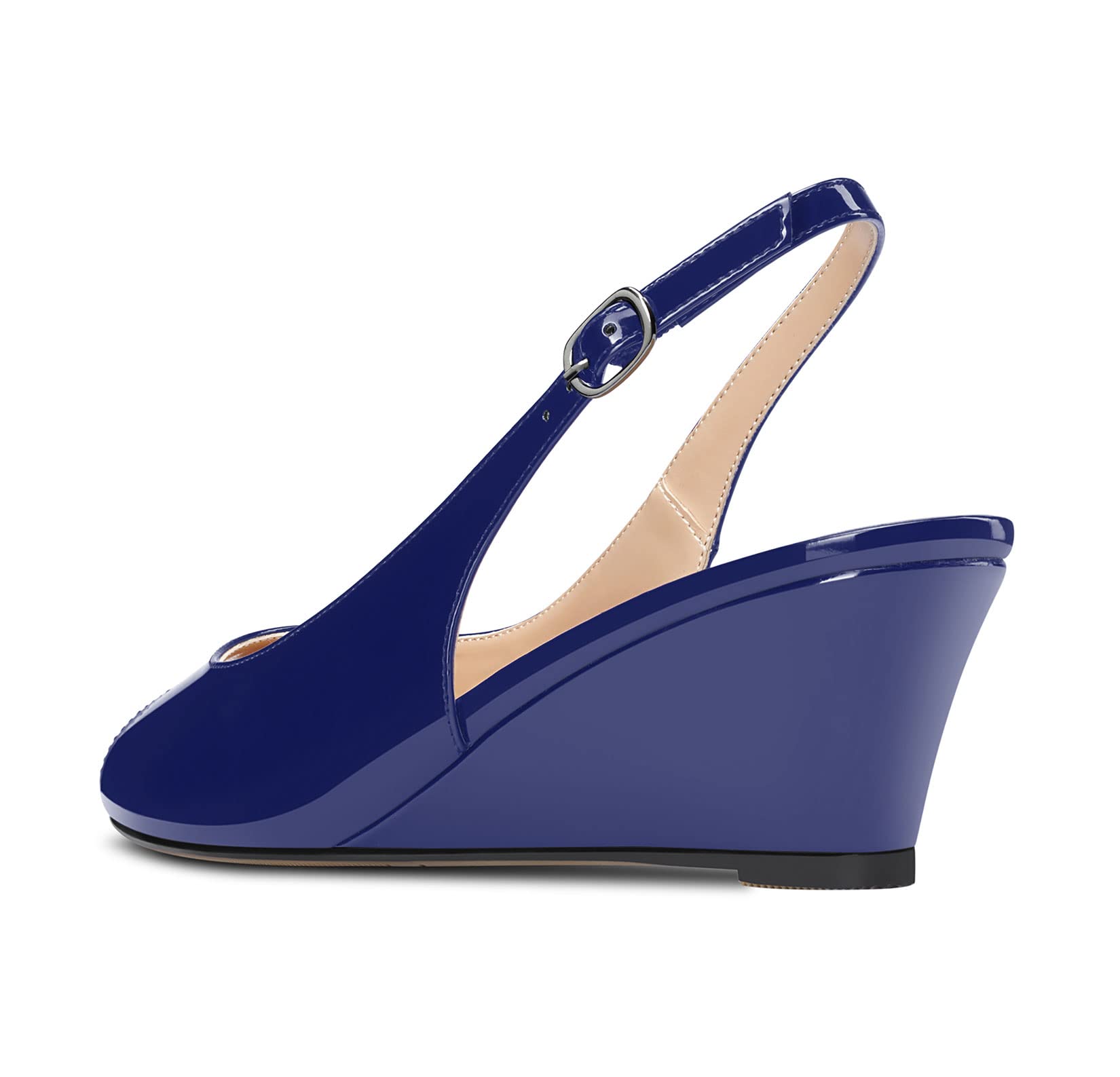 HDEUOLM Mujer Medio cuña esparto Heel Abierta Punta Sandalias Correa Tobillo Slingback Slip-on Cierre con Hebilla Fiesta Clásico Zapatos 5 CM Heels