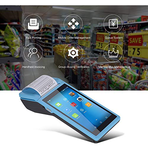 Android 6.0 pos Terminal Receipt Printer with 5.5 inch Screen All in One Handheld PDA Printer Portable Barcode Scanner Supports 3G, WiFi, BT4.0, 4GB NAND Flash