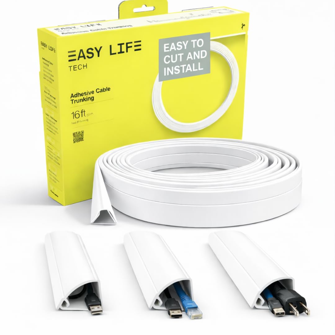 Easylife Corner Cable Trunking Raceway 192 Inch Paintable Self Adhesive TV Cable Hider Flexible Cable Concealer for Wall Corners HDMI Power Cord Ethernet Speaker Wire Management