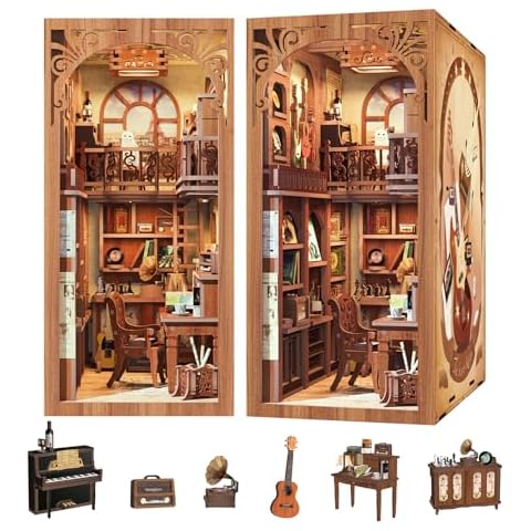 CUTEBEE DIY Book Nook Kit, Bookshelf Insert Decor DIY Miniature Music House Dollhouse Kit for Adults and Teens, Booknook Model Build Creativity Gift Kit with LED Light (The Secret Rhythm) Cover
