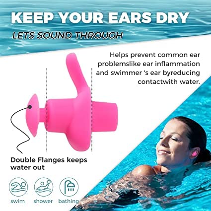 Image of James Health Plus Silicone Earplugs for Swimming Bathing and Sleeping, Professional Noise Reduction Reusable Swim Earplugs for Adult Swimmers Children Diving (2 Pair) (Pink-Blue)