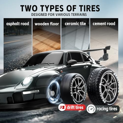 Image of RC Drift Car 1 /24 Widebody Grey Remote Control Drift Car for Adults | 4WD 20KM /H High Speed RC Sports Cars with LED Lights, Extra Racing Tires, Vehicle for Boys Kids Beginners Indoor Outdoor