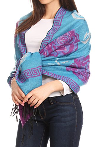 Sakkas Soffia Damask Rose Super Soft and Warm Pashmina Scarf Shawl Wrap Stole3