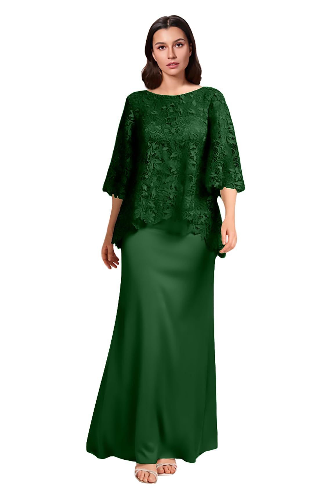 Lace Applique Mother of The Bride Dresses Long Chiffon Formal Evening Gowns Round Neck Wedding Guest Dresses