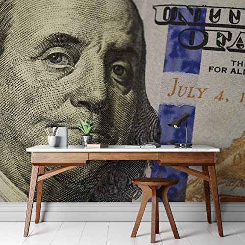 Benjamin Franklin 100 Dollar Bill Wall Mural. Peel and Stick Wallpaper. Flashy Money Theme Wall Decor. Office/Game Room Decoration. #6399 (Small Sample to Try)