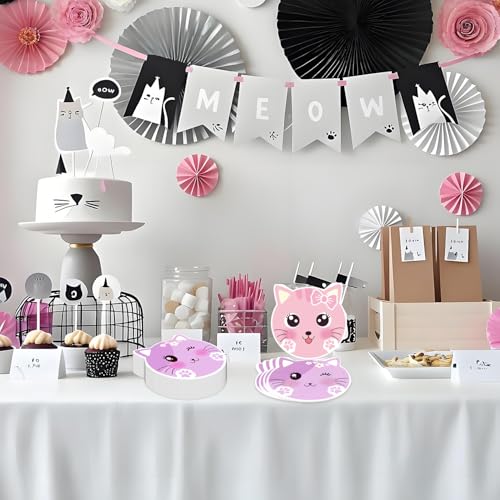 Serviettes en papier chat pour anniversaire enfant et fête - Lot de 100 roses et violettes 16,5cm