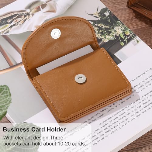 Image of uxcell PU Leather Business Card Case, Business Name Card Holder Wallet with Magnetic Shut Pocket Holder for Women Credit ID Card, Brown