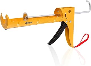 XINQIAO Caulk Gun Premium Caulking Gun, Universal 10 OZ Silicone Caulk Gun with Drip-Free Ratchet Rod, 1/10 Gallon Cartridge, 10:1 Thrust Ratio, Yellow