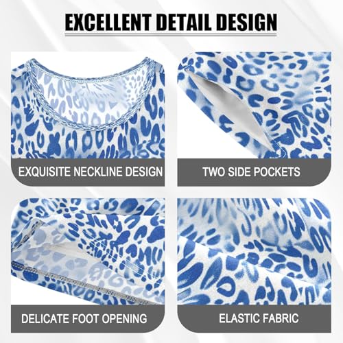 senya Short Sleeve Pajamas Sets Summer Cotton Sleepwear Blue Leopard Print4