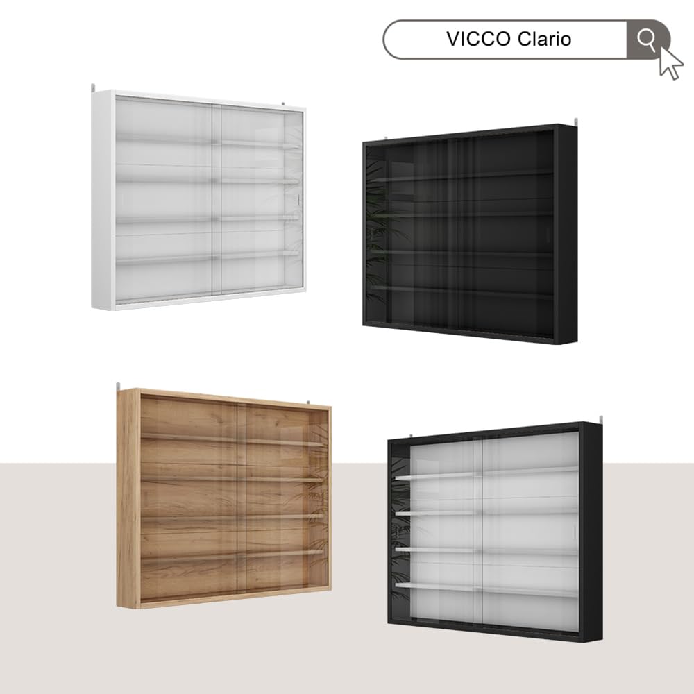 Vicco Vetrina a parete Showla, Bianco, Con 4 ripiani, per montaggio a parete per conservazione e presentazione