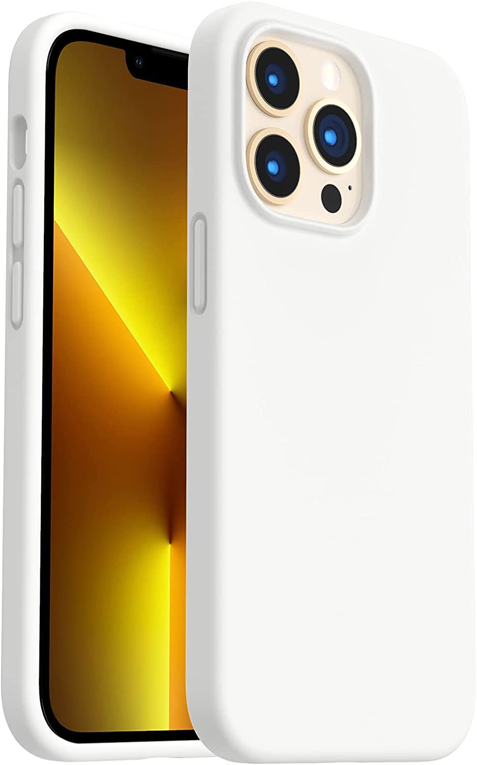 Case/Cover Premium Silicone Protective Case for iPhone 13/13 Pro /13 Max Hard Shell Soft Microfiber Liner Cushion Cover Thin Full Body (White, iPhone13 Max)