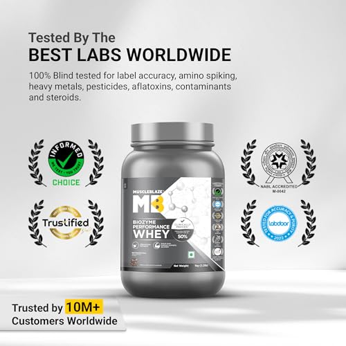 Image of MuscleBlaze Biozyme Performance Whey Protein Powder, 1kg (2.2lbs) | Triple Chocolate | 25g Protein Per Scoop | Clinically Tested 50% Higher Protein Absorption