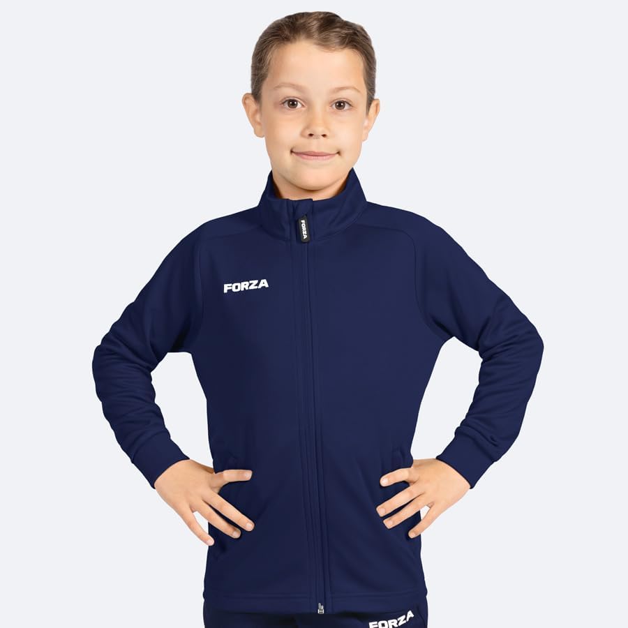 FORZA Kids/Youth Full-Zip Tracksuit Set Ages 5-14 – Sweat-Wicking Quick-Dry Polyester Sportswear, Black or Navy