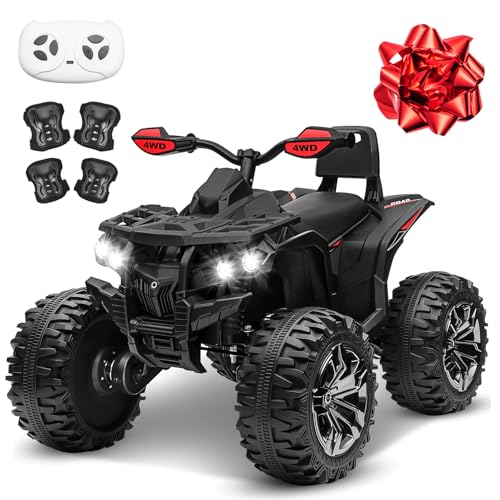 Image of MOEYURO 24V 2 Seater Ride on Car for Big Kids 4x4 Kids Quad ATV 800W Powerful Engines, 9AH Battery Powered Electric Vehicle w/Kneepads, Pull Bow, Bluetooth Music for Boys Girls, Black