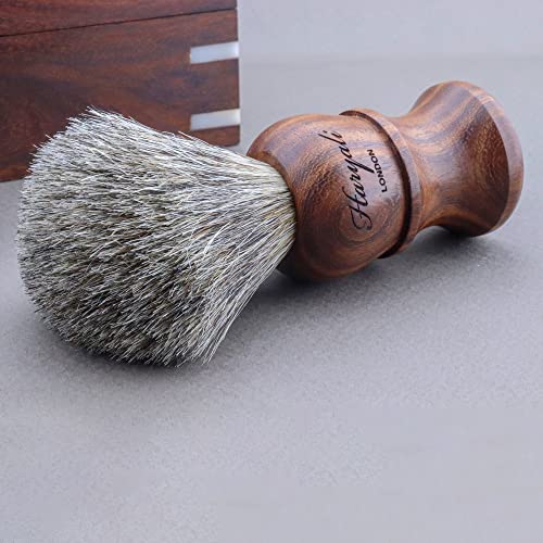 Foto von Haryali London 5-teiliges Nachhaltige Rasierset - Rasiermesser - Super Dachshaar Rasierpinsel - Abziehleder - Polierpaste Abziehleder - Holzbox Rasierset