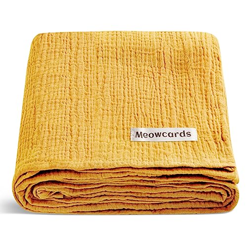Image of meowcards Muslin Swaddle Blankets for Baby, Unisex Baby Boys Girls Essentials, Large 47 x 47 inches, Boho Receiving Blankets Newborn Registry Must Haves (Mustard Yellow, Simple)
