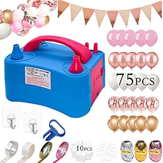 Magic4U Electric Balloon Pump, 230V 400W Portable Dual Nozzles Air Inflator with Balloons, Rose Gold Pennant Decorating Strip Kit, Glue, Tying Tool for Party Decoration