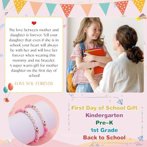 Image of Poxtex First Day of School /Kindergarten /1st Grade /Pre-K Gift, Back to School Bracelet Mommy and Me Jewelry with Gift Box Wish Card