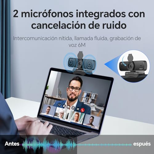 NewlineWork 4k PC Webcam con micrófonos duales con cancelación de Ruido, Enfoque automático, corrección de luz, con Obturador de privacidad y trípode, USB 2.0 UHD Webcam para PC Mac Skype Streaming - imagen 5