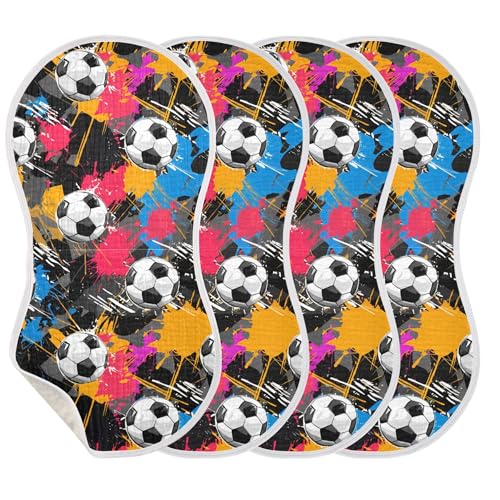xigua Soccer Balls Muslin Baby Burp Cloths Set of 4, Super Soft & Absorbent Burping Rags, Cotton Burp Clothes Shower Gift for Newborn, Baby Girls and Boys3