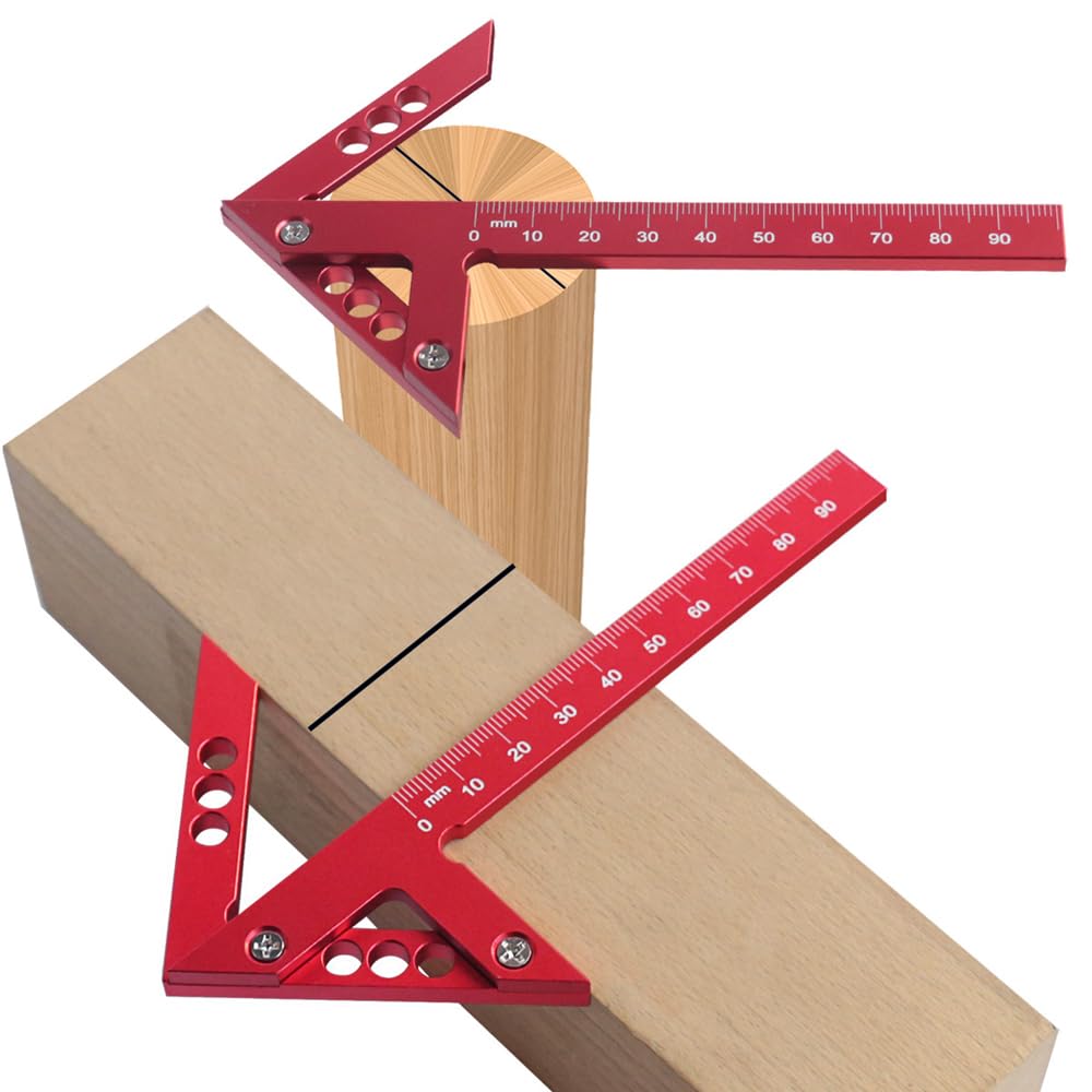 Dioche Center Finder, 45° Angle Gauge Center Scriber Center Finding Ruler Center Finder Tool Aluminum Alloy Carpenter Ruler for Woodworking, Metalworking, Crafting (metric)