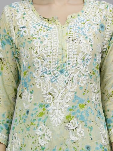 Image of Seva Chikan Hand Embroidered Lucknowi Chikankari Mal Mal Straight Printed Kurta & Palazzo Set for Women SCL8041