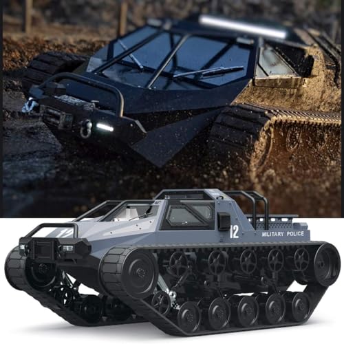 Image of RC Tank Car, 1:12 Remote Control Crawler 12KM /H High Speed Tank, 2.4Ghz RC Rock Crawler Off-Road 4WD 360Rotating Drifting Car with Rechargeable Battery,Military Truck Toy (RC Tank)