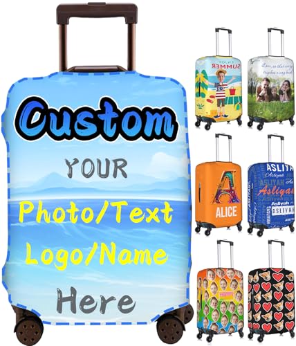 Custom Luggage Cover Personalized Suitcase Cover Add Your Name Photo Text Logo Double Sided Design Customized Elastic Protector Washable luggage cover protector for Travel（S-XL (White, S)
